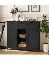 Clihome Storage Cabinets, Wooden Floor Cabinet, with Drawers and Shelves Accent