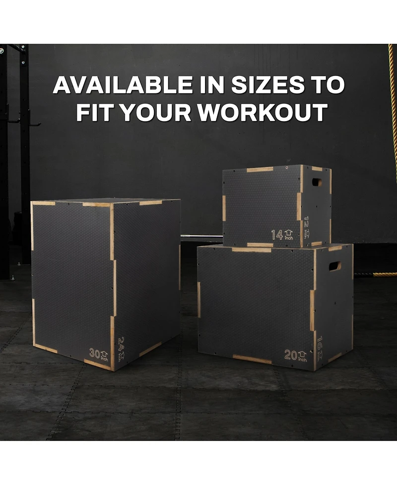Signature Fitness 24" x 20" x 16" Wooden Plyo Box Non-Slip Jump Platform, Gray