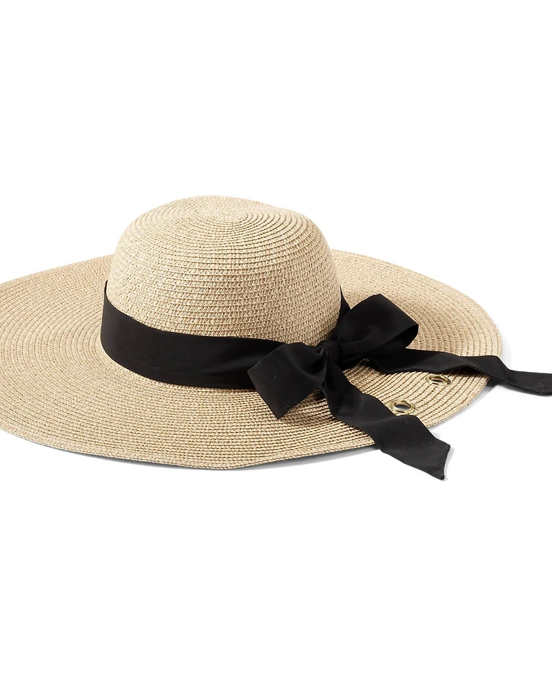 Lands' End Facesaver Wide Brim Straw Hat with Scarf