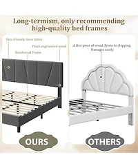 gaomon King Size Upholstered Platform Bed Frame with Adjustable Linen Headboard, Wooden Slats Support, No Box Spring Needed
