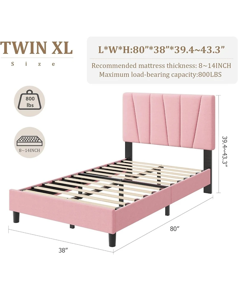 gaomon Twin Platform Bed Frame with Upholstered Fabric Headboard, Wooden Slat Support, No Box Spring Needed