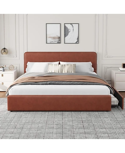 gaomon King Upholstered Platform Bed Frame with Headboard & Storage Drawers, Wood Slats Support, Noise Free