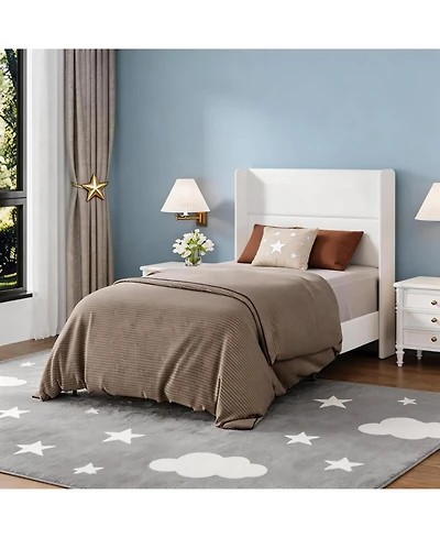 gaomon Twin Velvet Bed Frame with Wingback Headboard, Upholstered Platform Bed with Wood Slats, No Box Spring Needed
