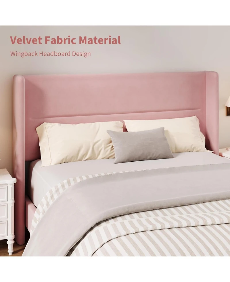 gaomon Queen Velvet Bed Frame with Wingback Headboard, Upholstered Platform Bed, No Box Spring Needed