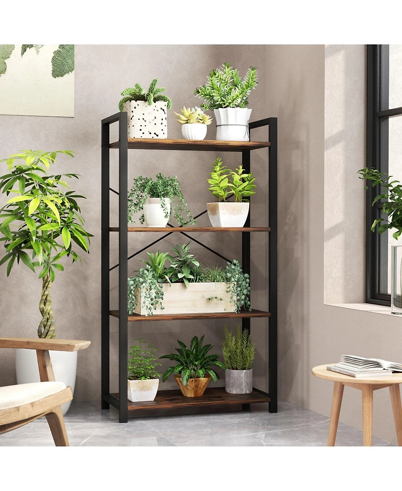 Slickblue 4 Tier Industrial Bookshelf Metal Frame Display Storage Shelf