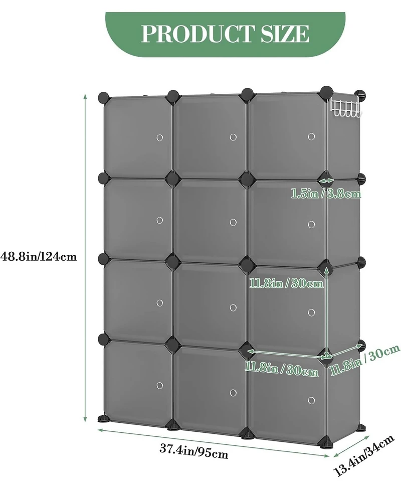 gaomon 12-Cube Stackable Modular Shoe Storage Cabinet Organizer with Doors