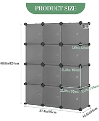gaomon 12-Cube Stackable Modular Shoe Storage Cabinet Organizer with Doors