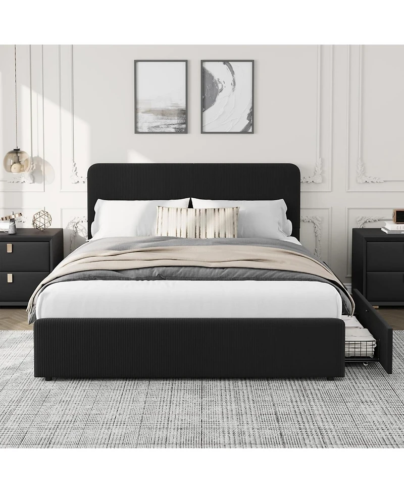 gaomon Queen Upholstered Platform Bed Frame with Headboard & Storage Drawers, Wood Slats Support, No Box Spring Needed