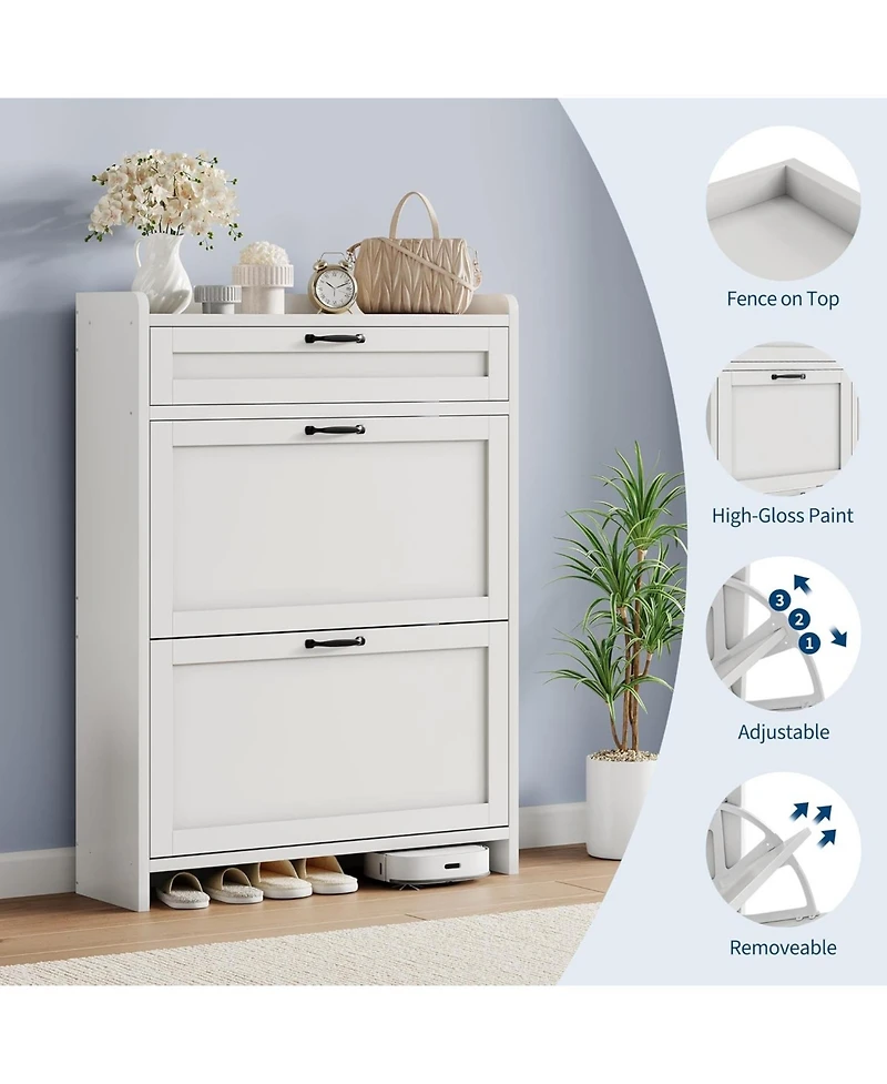 gaomon Shoe Cabinet with 2 Flip Drawers & 1 Top Drawer, Wooden Organizer Adjustable Shelf, Freestanding Storage Cabinets