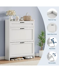 gaomon Shoe Cabinet with 2 Flip Drawers & 1 Top Drawer, Wooden Organizer Adjustable Shelf, Freestanding Storage Cabinets