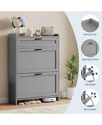 gaomon Shoe Cabinet with 2 Flip Drawers & 1 Top Drawer, Wooden Organizer Adjustable Shelf, Freestanding Storage Cabinets