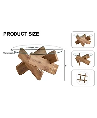 Rainsken Round Glass Top Coffee Tables, Modern Unique Center Table with Crossed Wood Legs for Living Room