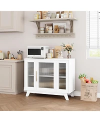 gaomon 36 Inch Small Buffet Storage Cabinet with Adjustable Shelf and Fluted Glass Door Mid-Century Modern Design