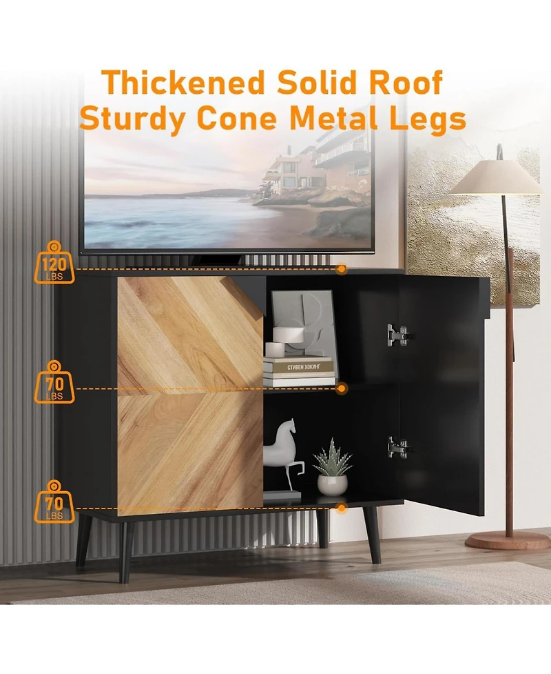 gaomon 31 Point 5 Inch Storage Cabinet with Shelf and Doors Heavy Duty Woodgrain Finish for Dining Room Living Room and Entryway Grain