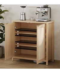 gaomon Rattan Storage Cabinet with Doors Adjustable Shelves and Portable Design Mid Century Modern Buffet wood