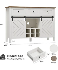 gaomon 47 Inch Farmhouse Buffet Cabinet with Sliding Barn Doors Removable Wine Rack and Adjustable Shelves for Kitchen and Dining Room
