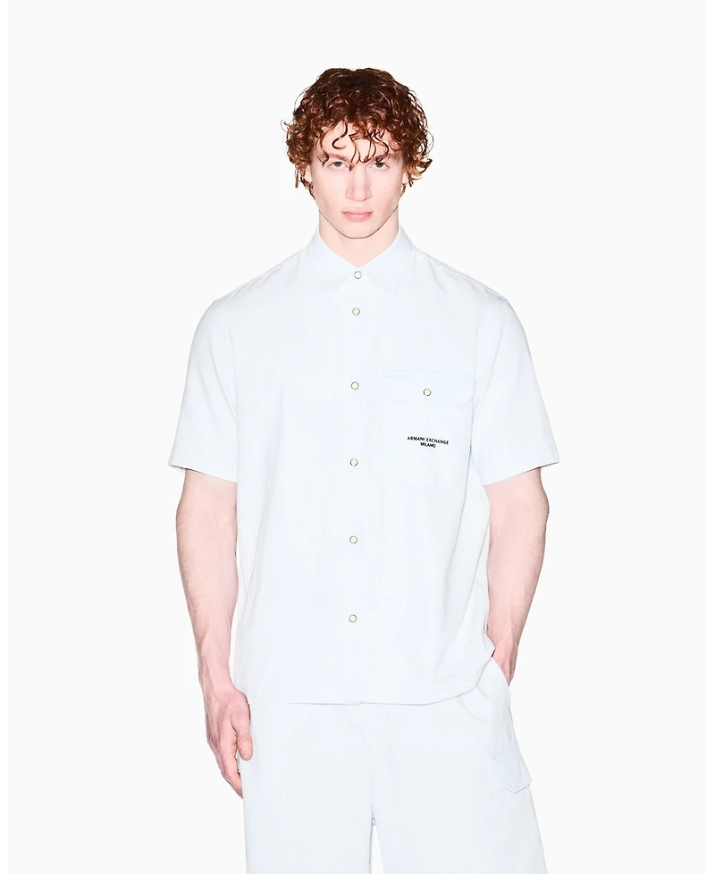 A|X Armani Exchange Men's Short Sleeve Denim Striped Shirt