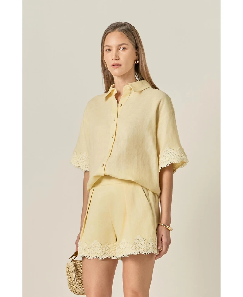 English Factory Women's Linen Lace Shirt