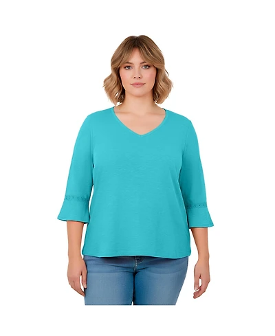 Avenue Women's Plus Crochet Trim Ruffle Sleeve Top