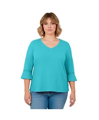 Avenue Women's Plus Crochet Trim Ruffle Sleeve Top