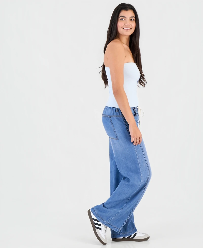 Celebrity Pink Juniors' Light-Weight Wide-Leg Drawstring Jeans