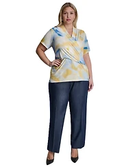 Dkny Plus V-Neck Short-Sleeve Wrap Top