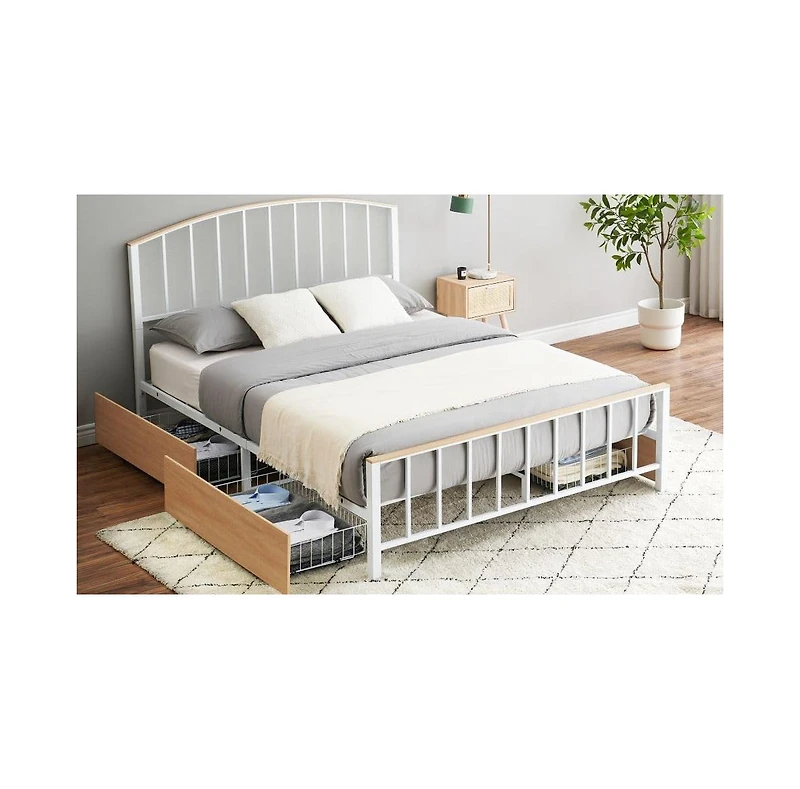 gaomon Size Bed Frame with 4 Platform Bed Frame with Headboard, Strong Metal Platform Non-Slip Without Noise Mattress Foundation