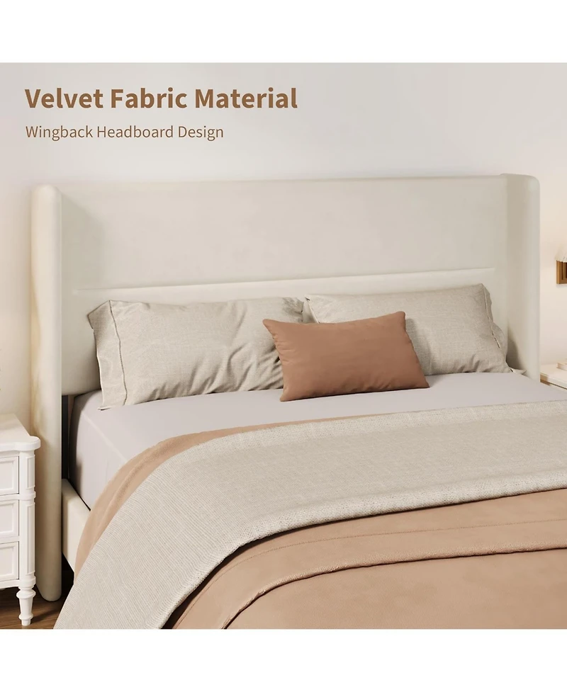 gaomon Full Velvet Bed Frame with Wingback Headboard, Upholstered Platform Bed with Wood Slats