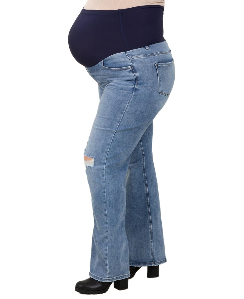 Pinkblush Plus Size Blue Ripped Knee Wide Leg Jeans