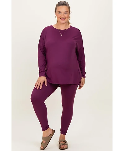 Pinkblush Plus Size Plum Brushed Knit Oversized Top and Legging Set