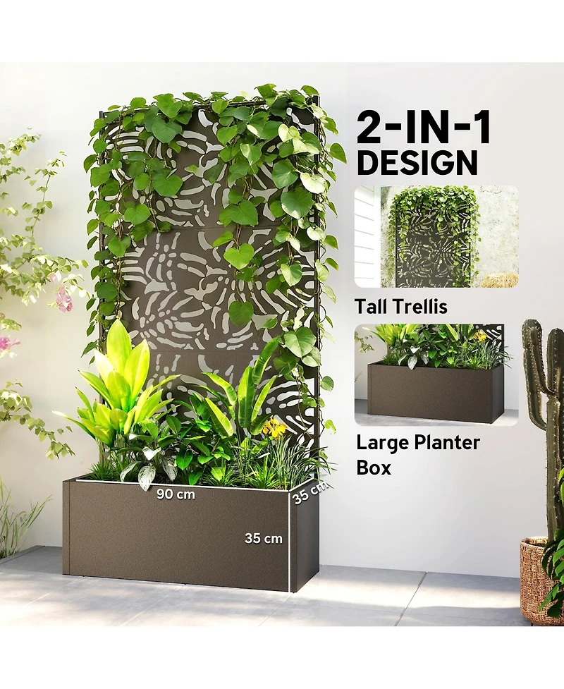 Outsunny Metal Planter Box with Trellis, 71" Tall Privacy Planter