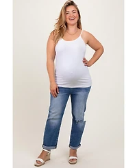 Pinkblush Plus Size Rolled Hem Distressed Straight Leg Jeans