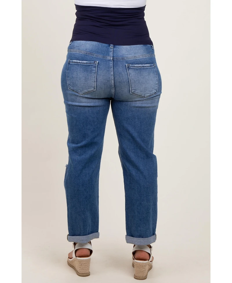 Pinkblush Plus Size Rolled Hem Distressed Straight Leg Jeans