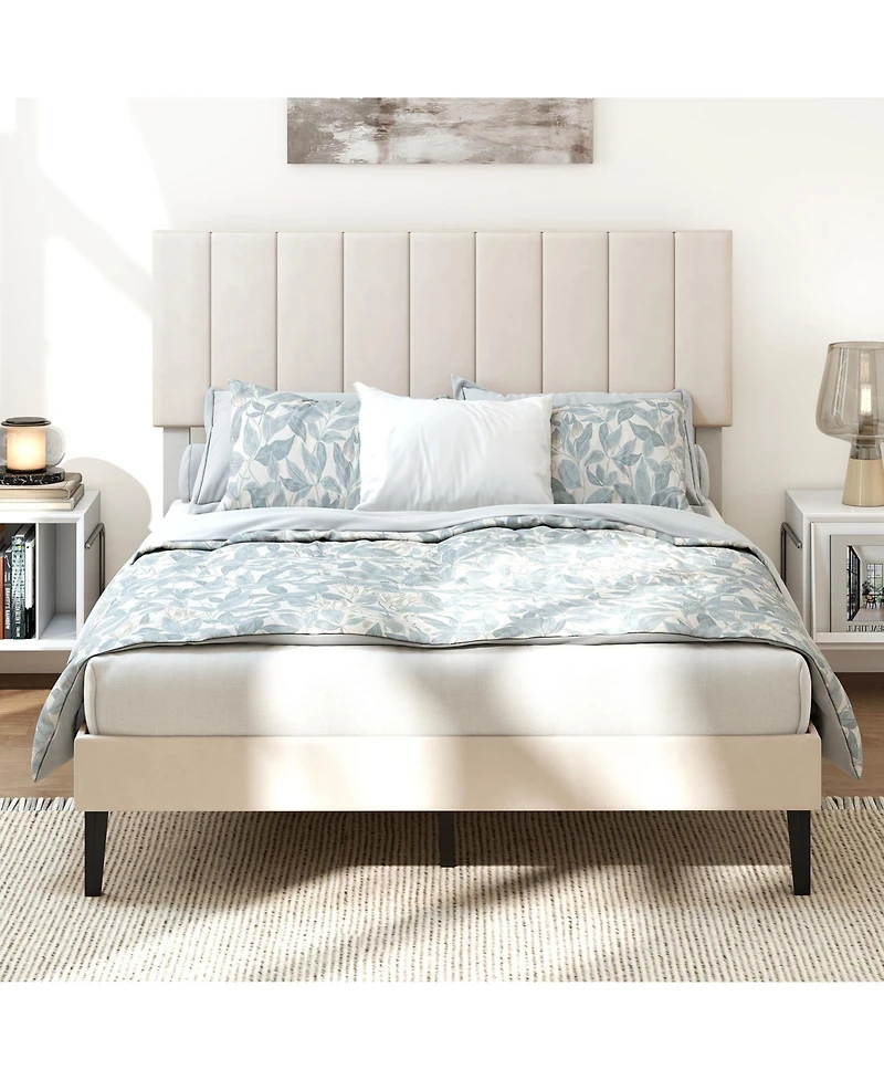 Sugift Velvet Upholstered Platform Bed frames