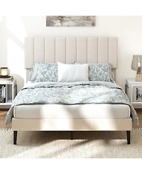 Sugift Velvet Upholstered Platform Bed frames