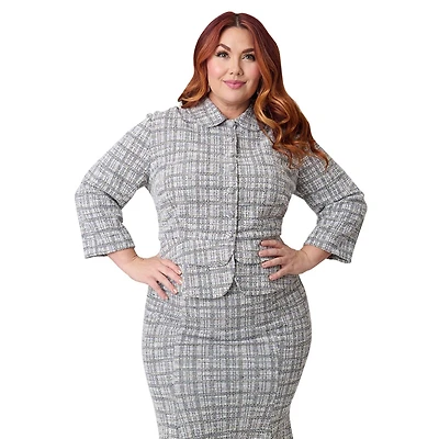 Unique Vintage Plus Size Boucle Peplum Jacket
