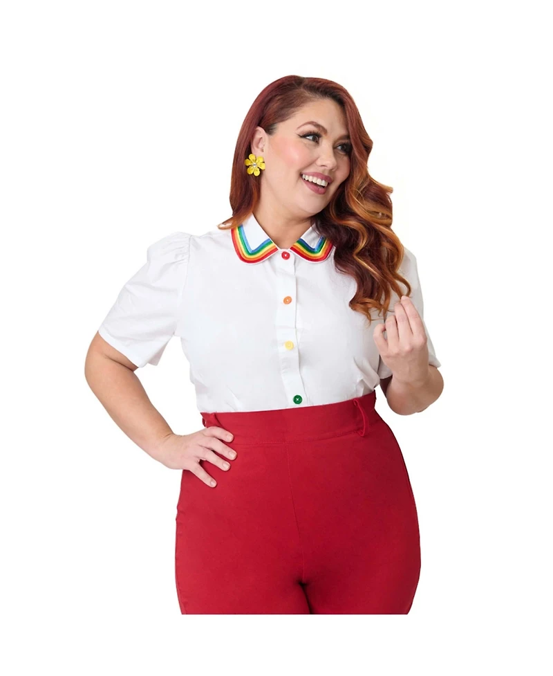 Unique Vintage Women's Plus 1940s Collared Blouse