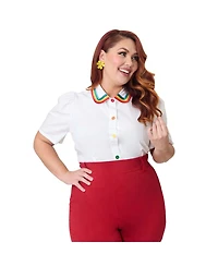 Unique Vintage Women's Plus 1940s Collared Blouse