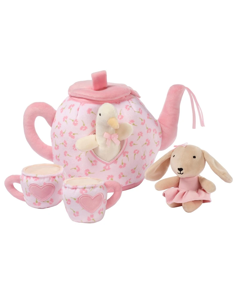 Lambs and Ivy Tea Party Interactive Plush Playset Toy w/ Cups, Pot, Goose and Bunny