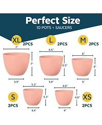 Lightweight, durable pink planter pots with drainage holes simple modern design for indoor/outdoor use. Space-saving set of 10 versatile plastic pots