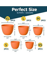 Lifemaster 10-Pack Yellow Plant Pots with drainage holes & saucers. Stackable, durable, weatherproof for indoor/outdoor plants & flowers