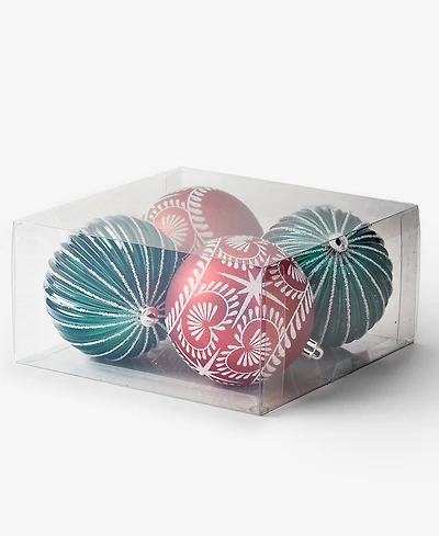 Holiday Lane Heritage Shatterproof Red & Green Decorated Ball Ornaments, Set of 4, Macy's Exclusive