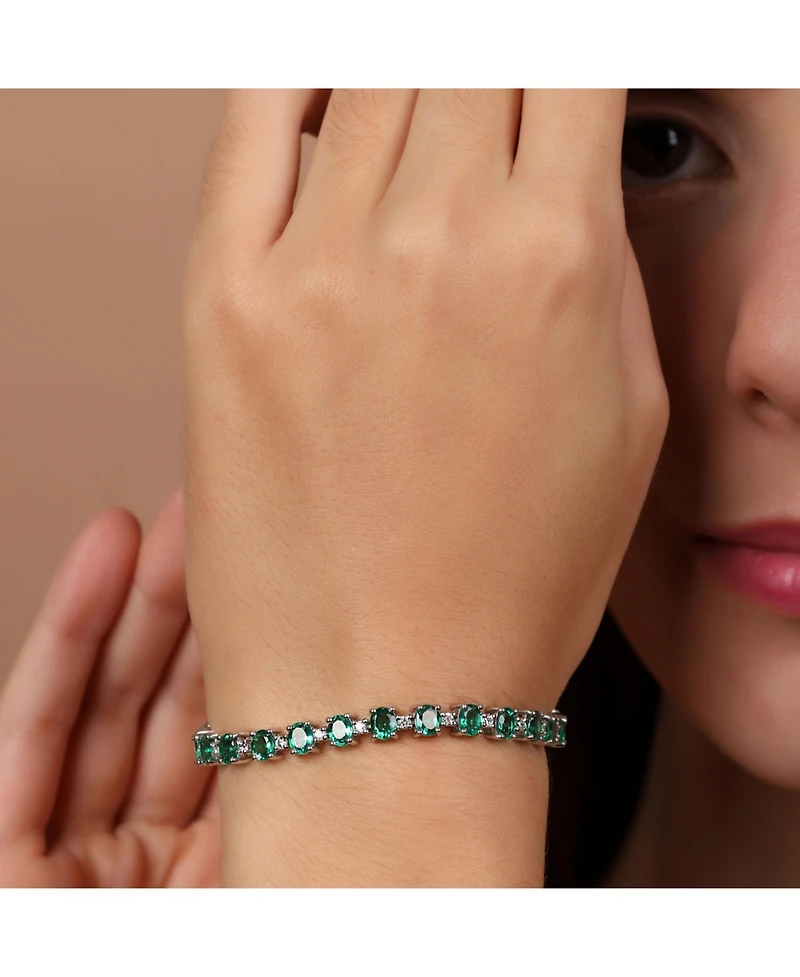 Bling Jewelry Alternating Oval Amethyst Round Zircon Tennis Bracelet Sterling