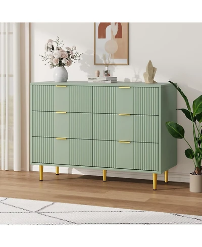 gaomon Fluted 6-Drawer Dresser, 39.4" Wide Modern Wooden Chest with Metal Handles, Wide Storage Organizer for Bedroom, Living Room, Hallway