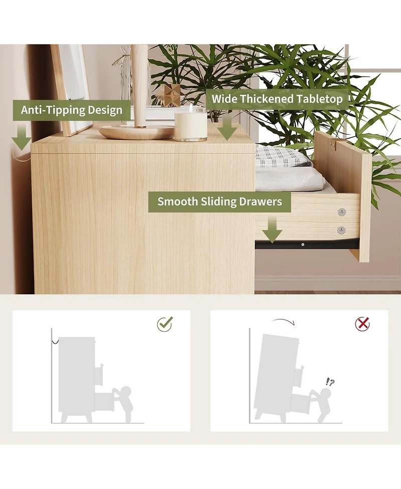 gaomon 3 Drawer Dresser Set of 2, Waveform Fluted Side Table, Wood Drawer Organizer for Bedroom Living Room