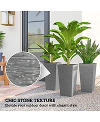 Outsunny 22.8 Inch Tall Planters, Set of 3 Plastic Flower Pots,