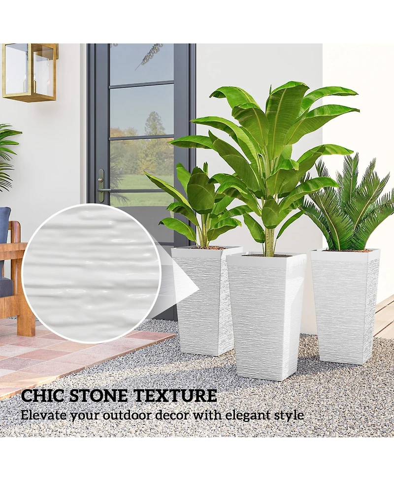 Outsunny 22.8 Inch Tall Planters, Set of 3 Plastic Flower Pots,