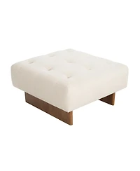 Streamdale Furniture Square Upholstered Tufted Linen Fabric Ottoman, Solid Wood Legs