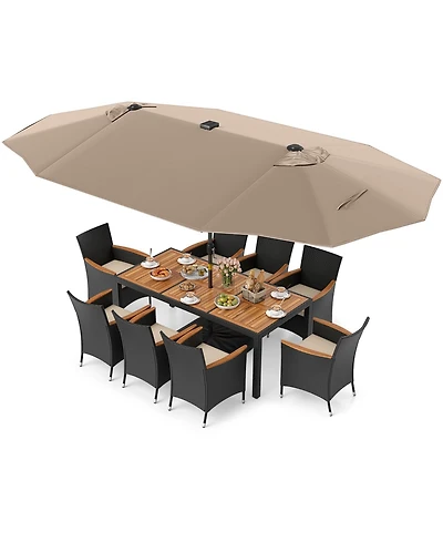 Gymax Patio Dining Set Double-Sided Umbrella (Base Included)