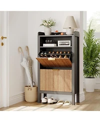 gaomon Narrow Fluted Shoe Storage Cabinet with 2 Flip Drawers and Legs